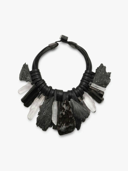Necklace: kyanite, lava stone, crystal