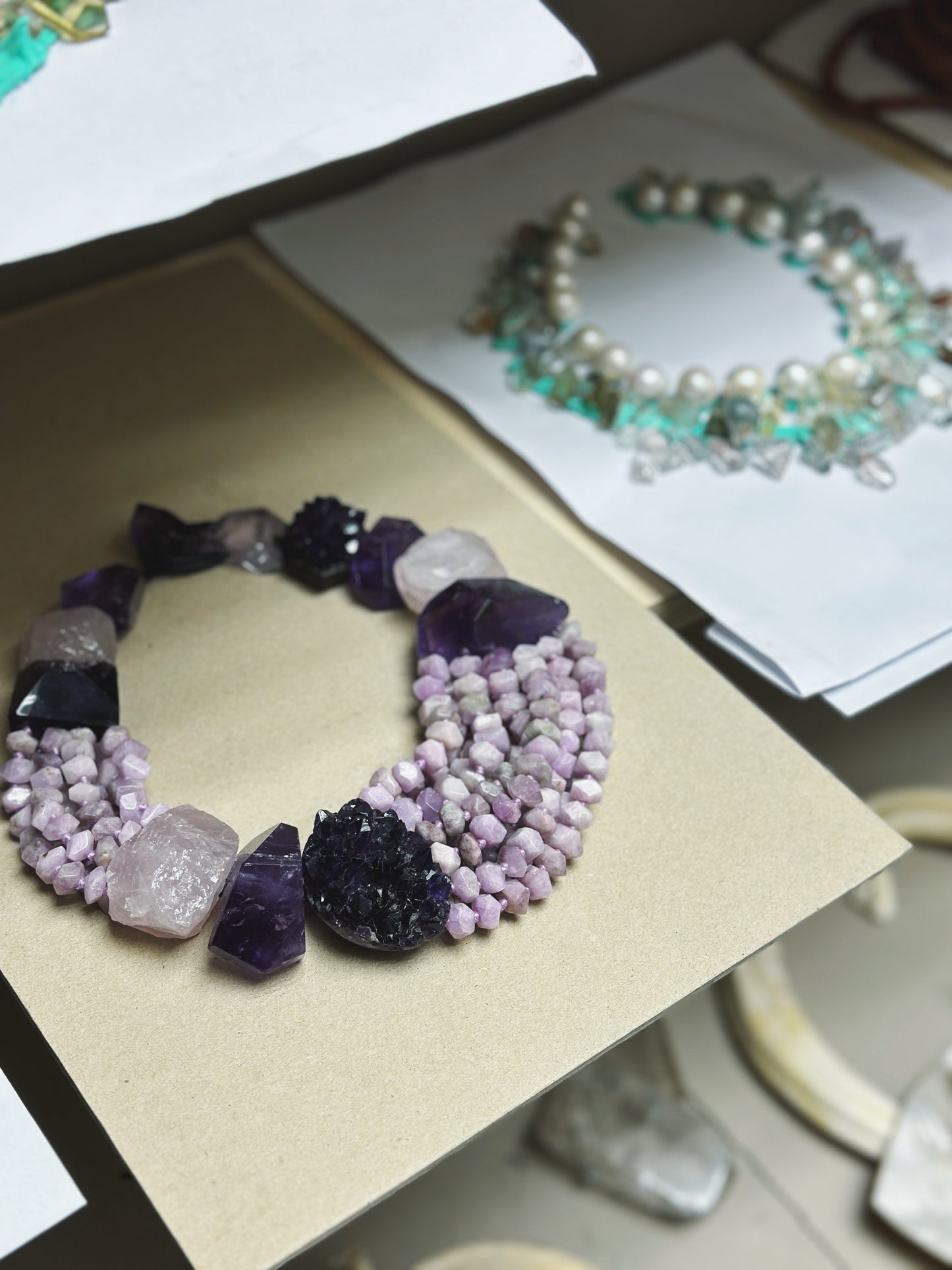 Necklace: amethyst, rose quartz, kunzite