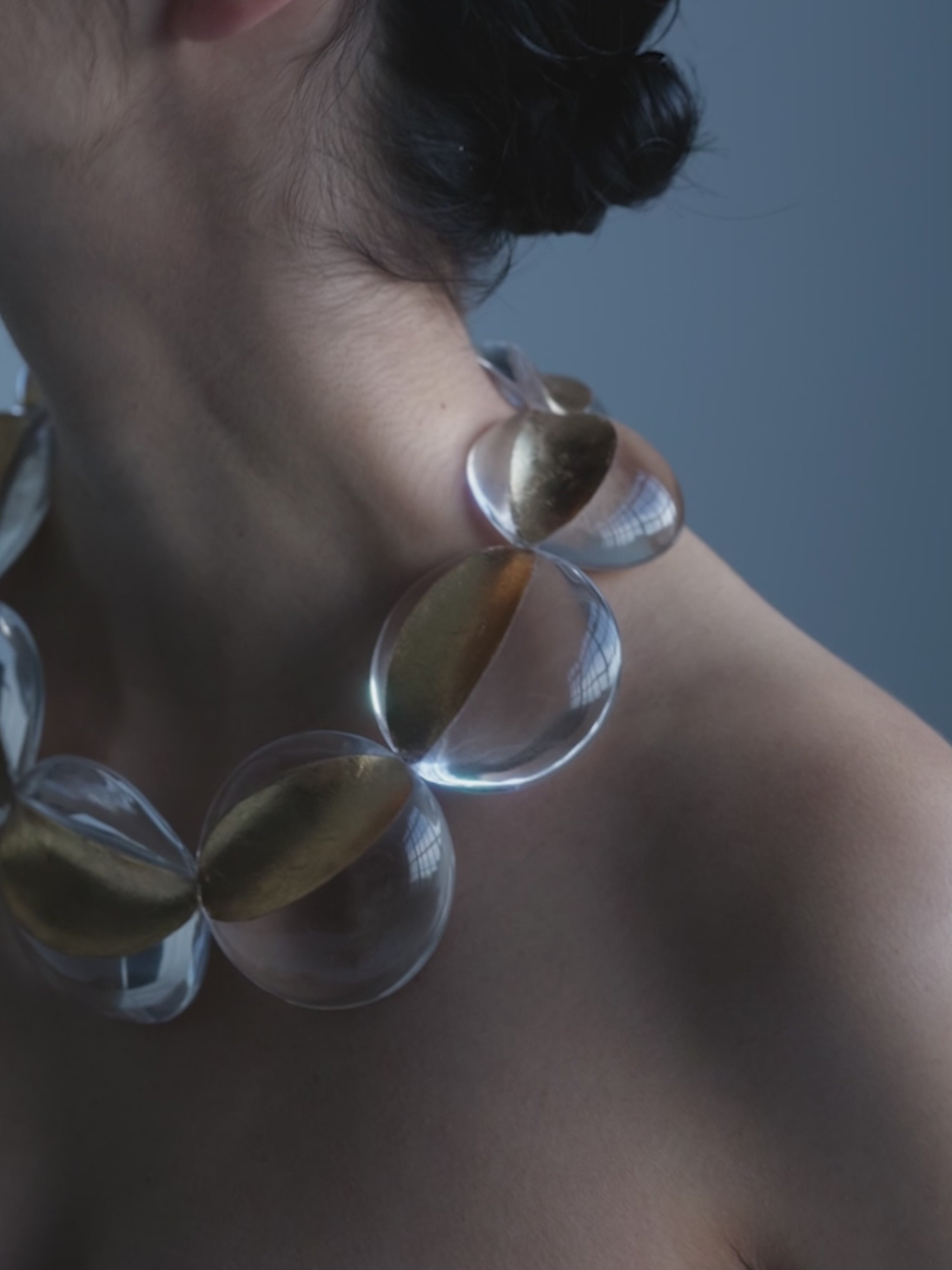 Sava necklace: greencast acrylic, goldfoil