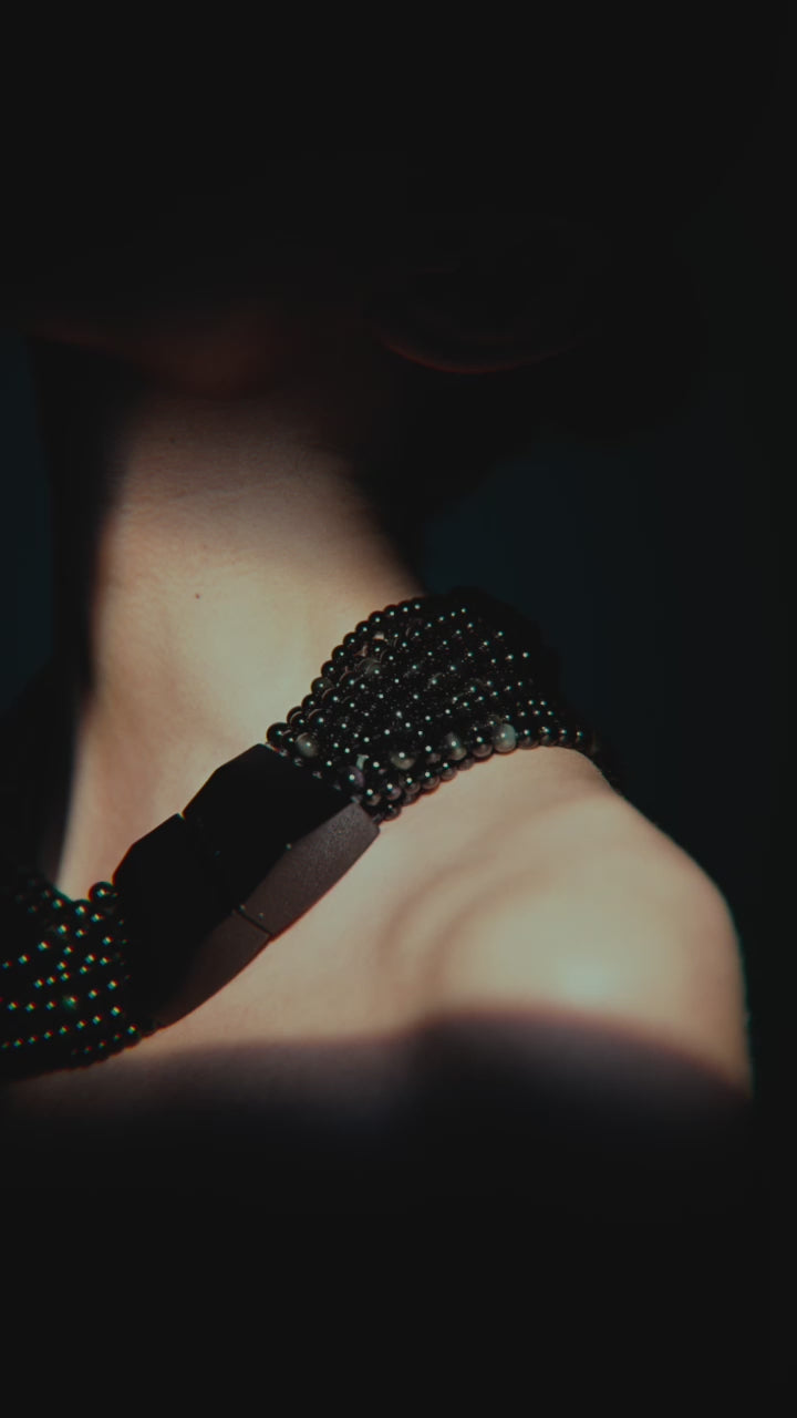 Kaia necklace: obsidian stone, acrylic