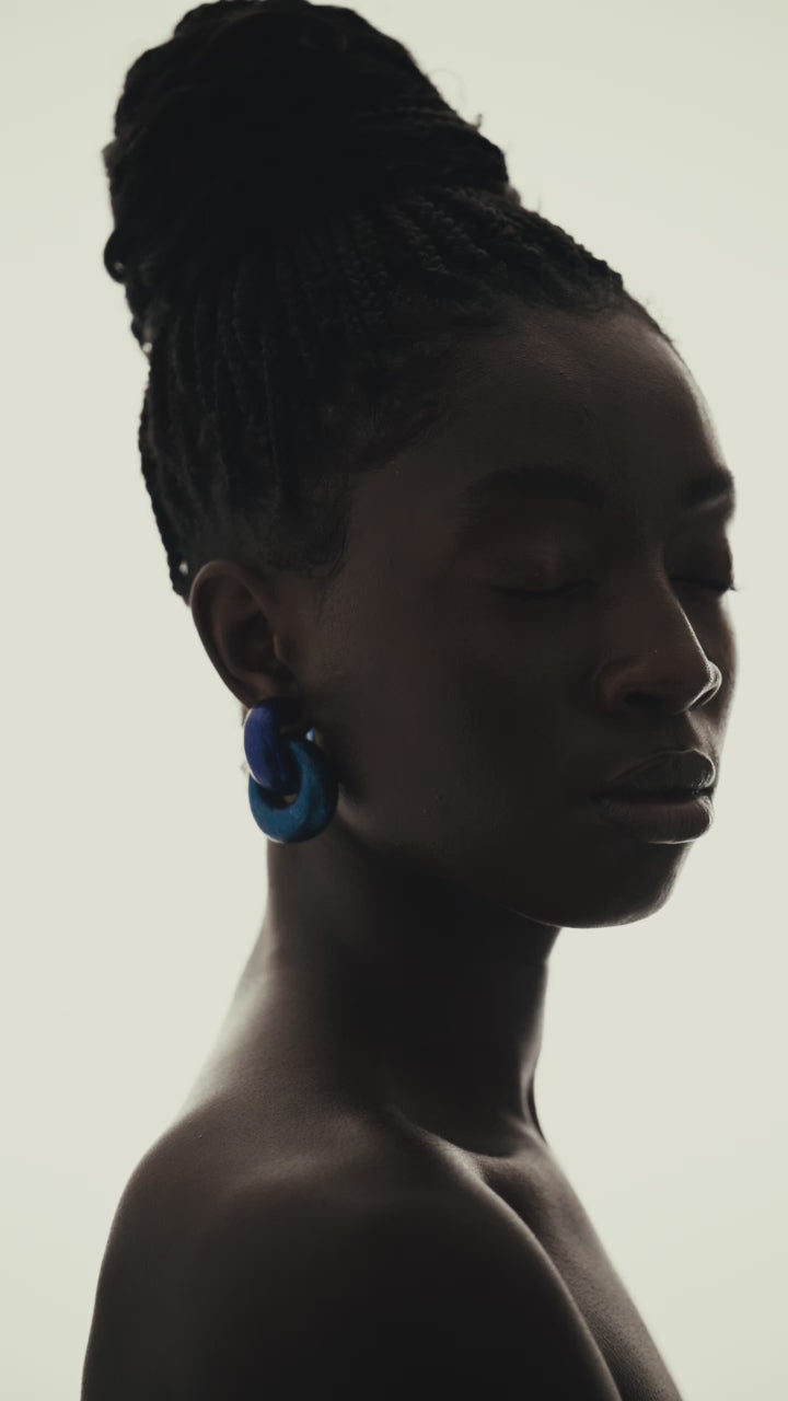 Astra earclips: blue foil, acacia
