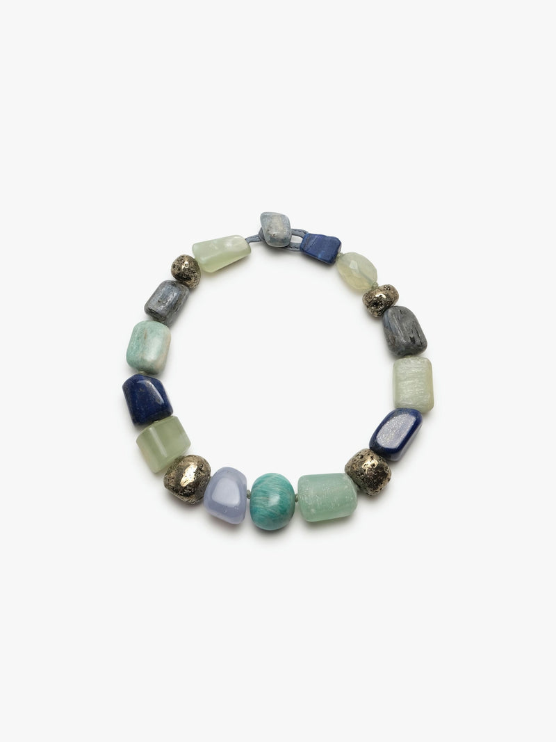 Multicolored beaded bracelet on a white background