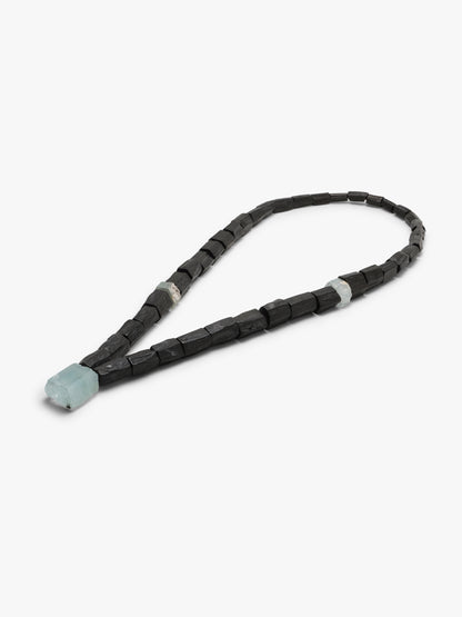 Necklace, aquamarine, ebony