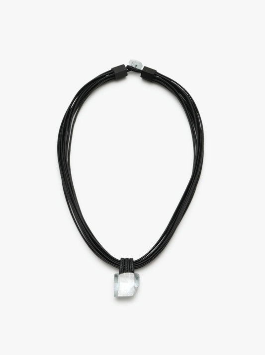 Necklace: aquamarine, ebony, leather