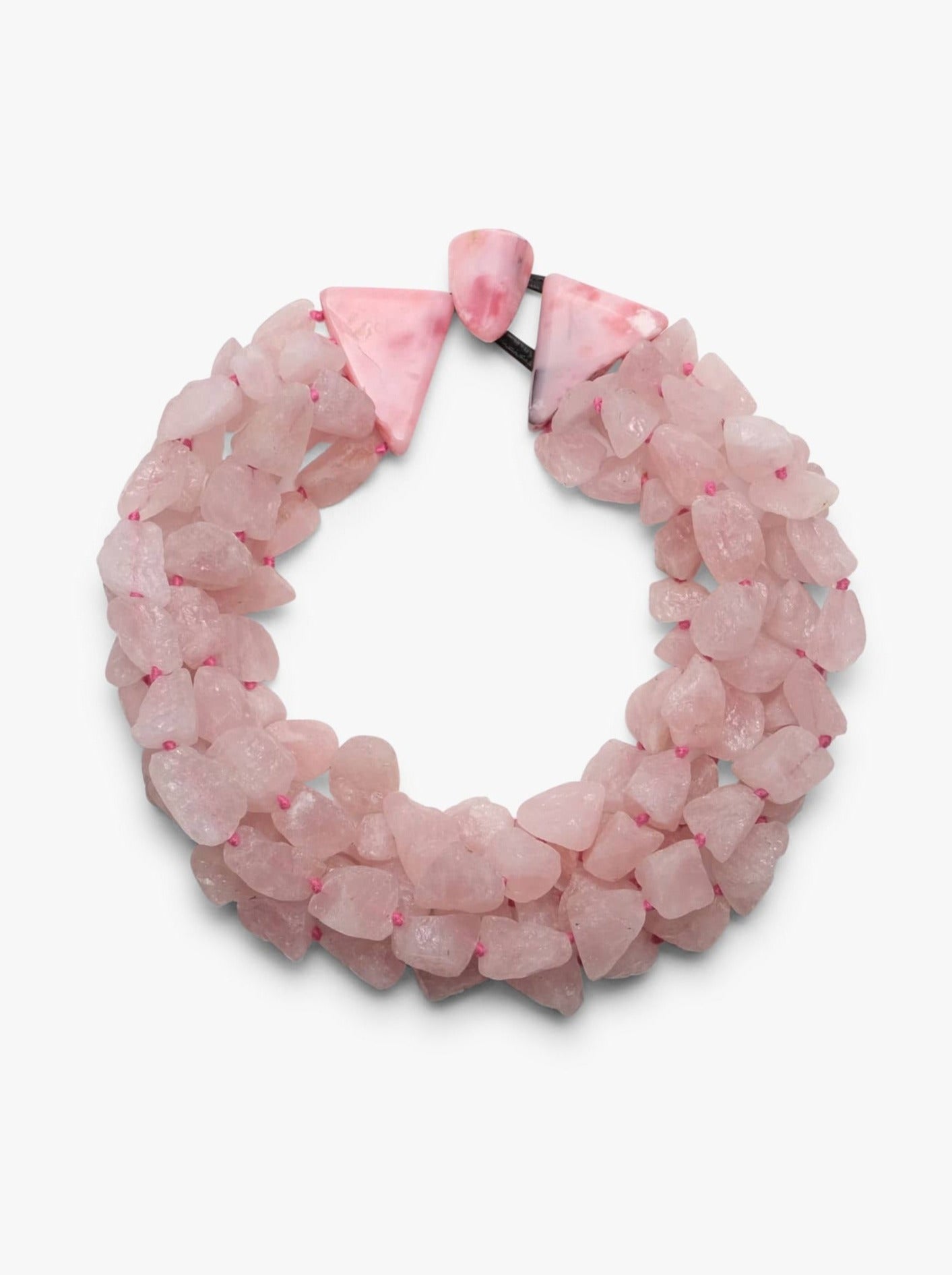 Necklace: rosequartz, andean opal, leather