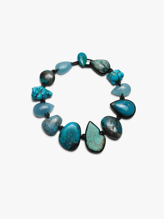 Necklace: chrysocolla, aquamarine, turquoise, ebony