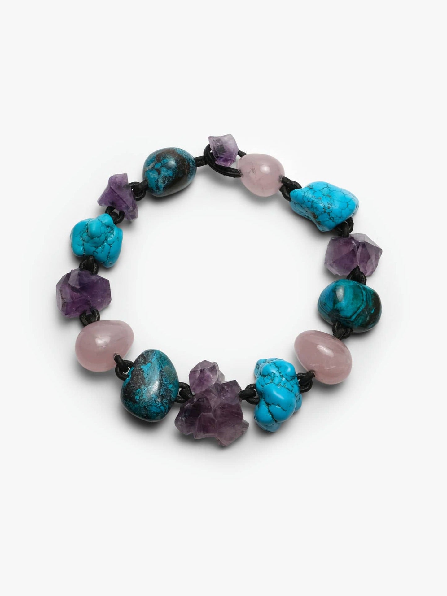 Necklace: turquoise, rose quartz, amethyst