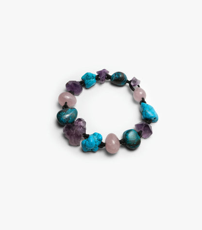 Necklace: turquoise, rose quartz, amethyst