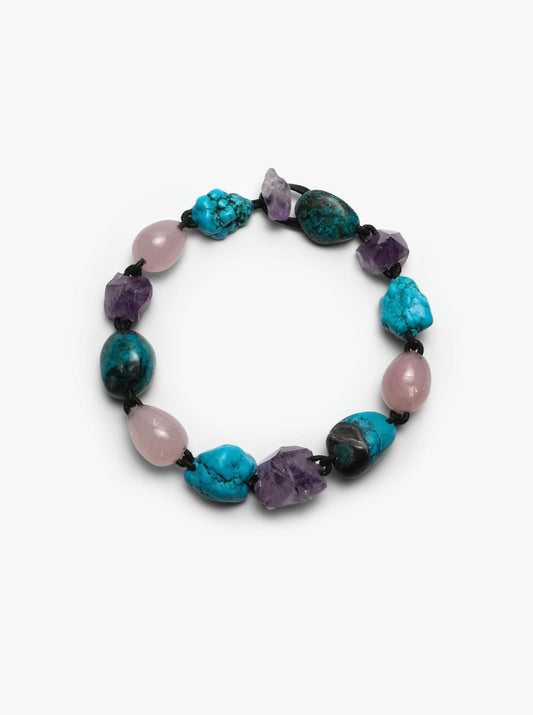 Necklace: turquoise, rose quartz, amethyst