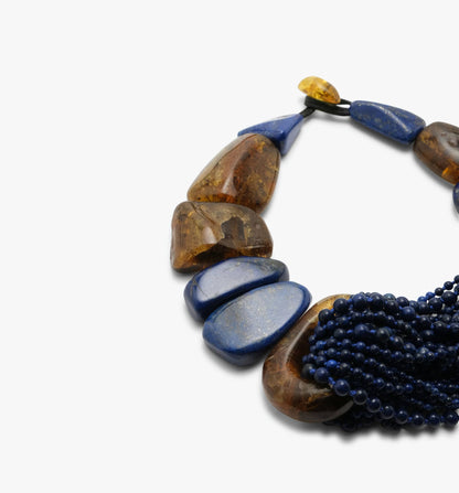 Necklace: lapis lazuli, amber