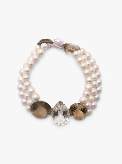 Necklace: citrine, quartz, pearls