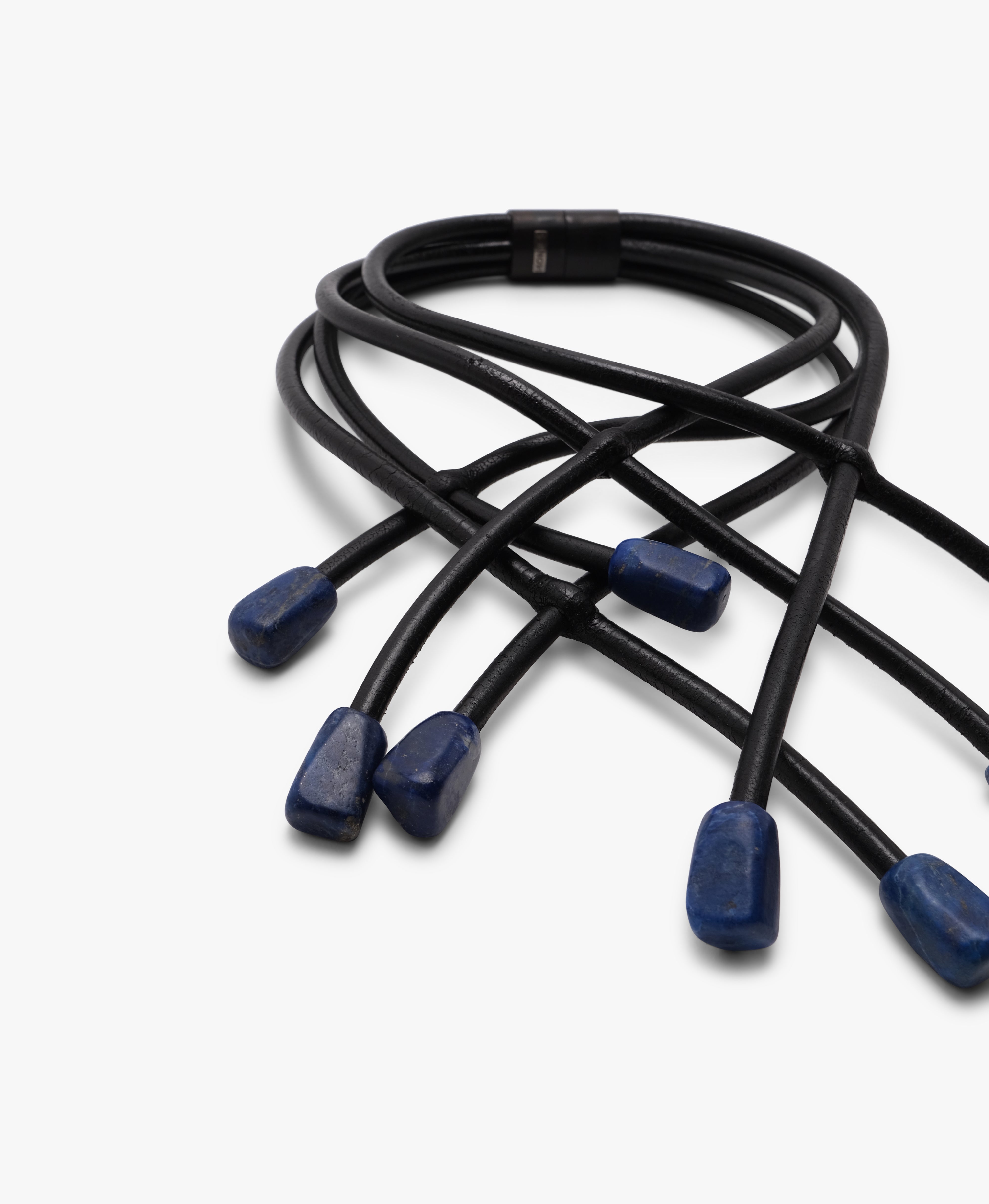 Necklace: lapis lazuli, leather, ebony