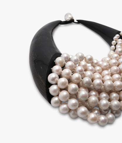 Necklace: horn, freshwater pearls