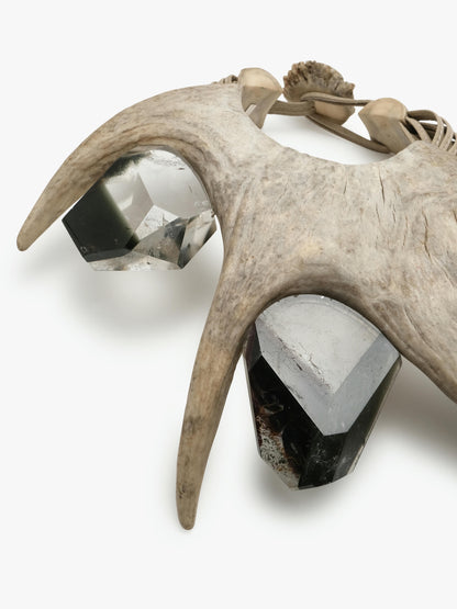 Necklace: antler, garden quartz, leather