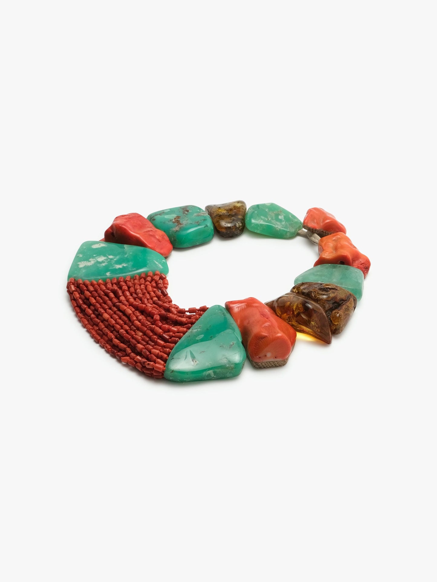 Necklace: amber, chrysoprase, coral