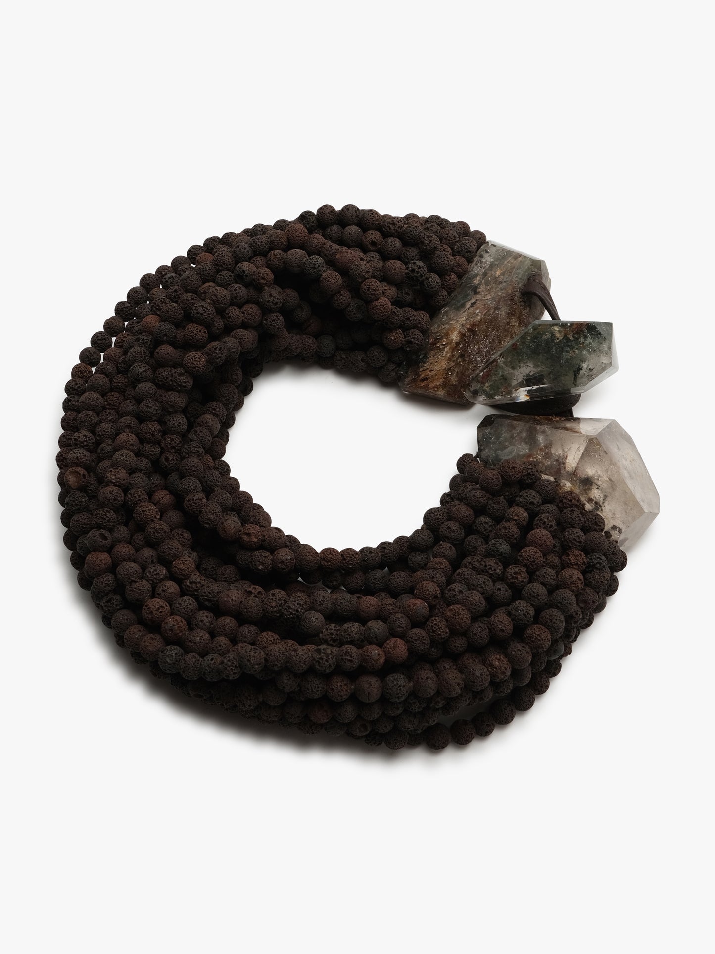 Necklace: garden quartz, lava stone