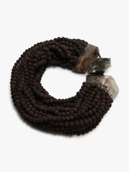 Necklace: garden quartz, lava stone