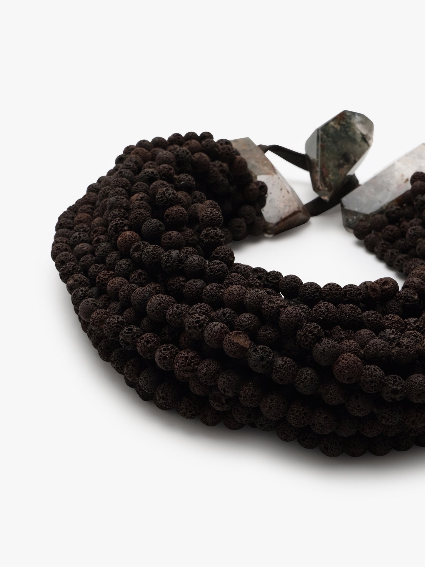 Necklace: garden quartz, lava stone