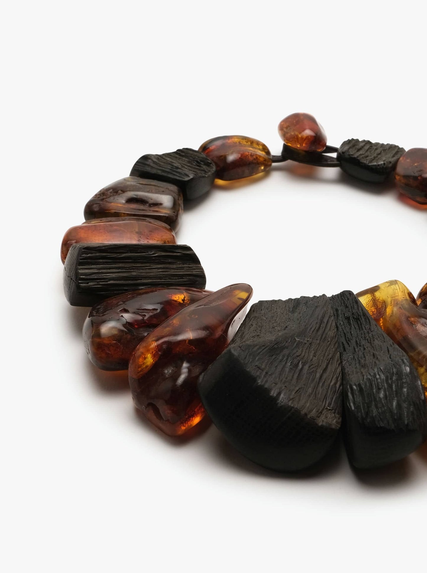 Necklace: bog oak, amber