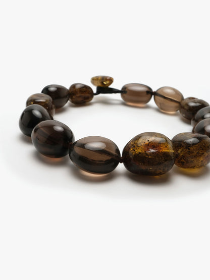 Necklace: smoked quartz, amber