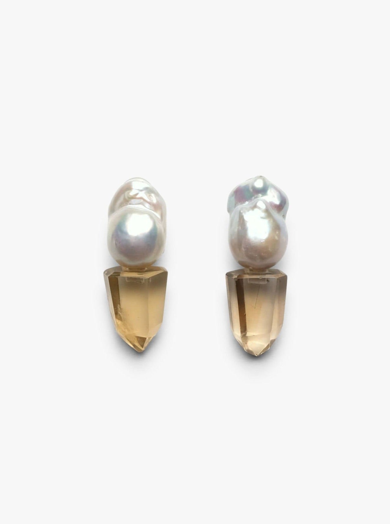 Earrings: baroque pearls, citrine