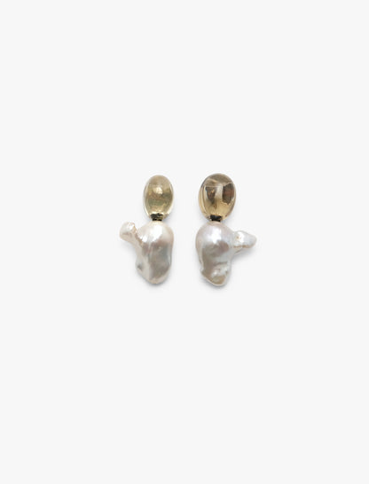 Earring: baroque pearls, lemon quartz