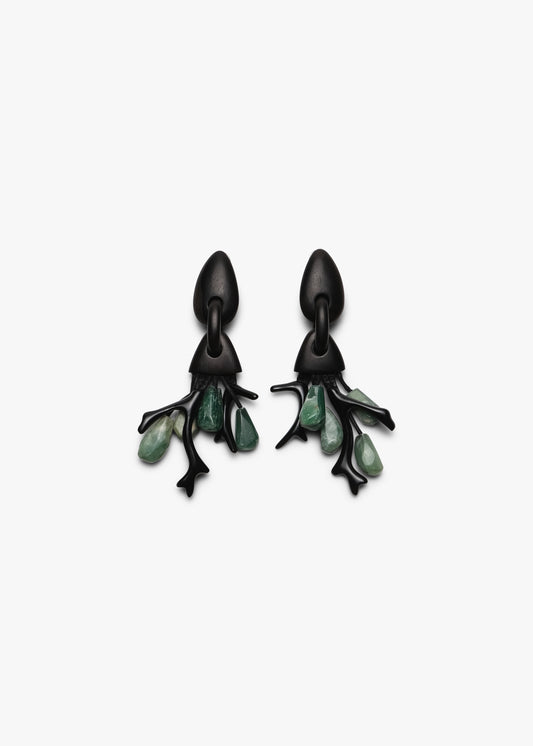 Earrings: aventurine, glass, wood