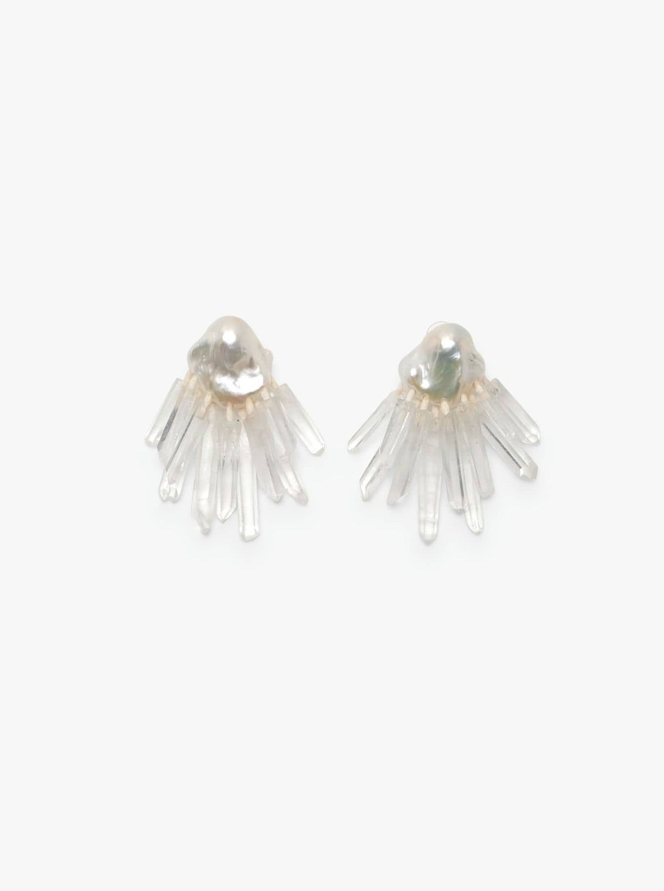 Earclips: baroque pearl, mountain crystal