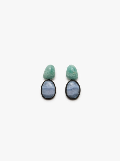 Earring: amazonite, chalcedony, bog oak