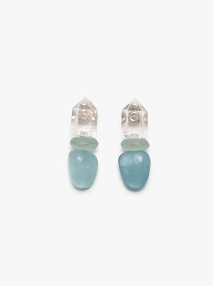Stud earrings: aquamarine, glass, mountain crystal