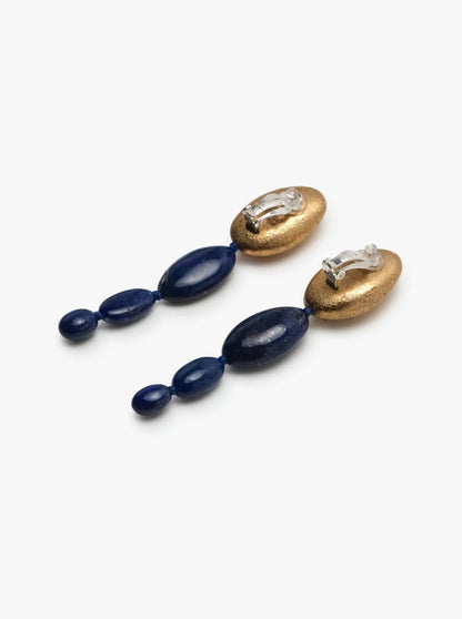 Earclips: lapis lazuli, acacia, goldfoil