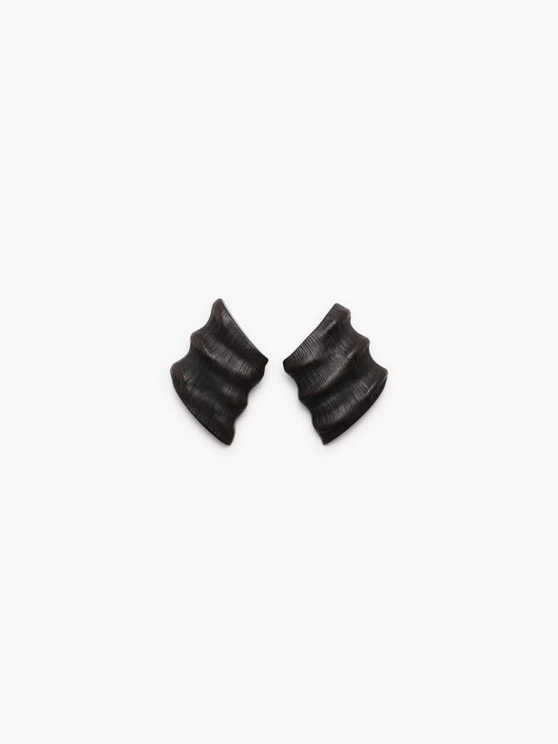 Earrings: horn, leather