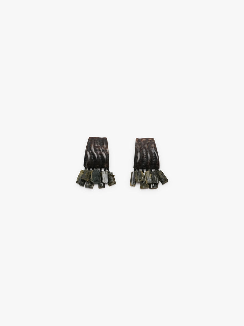 brown and green earrings on a white background