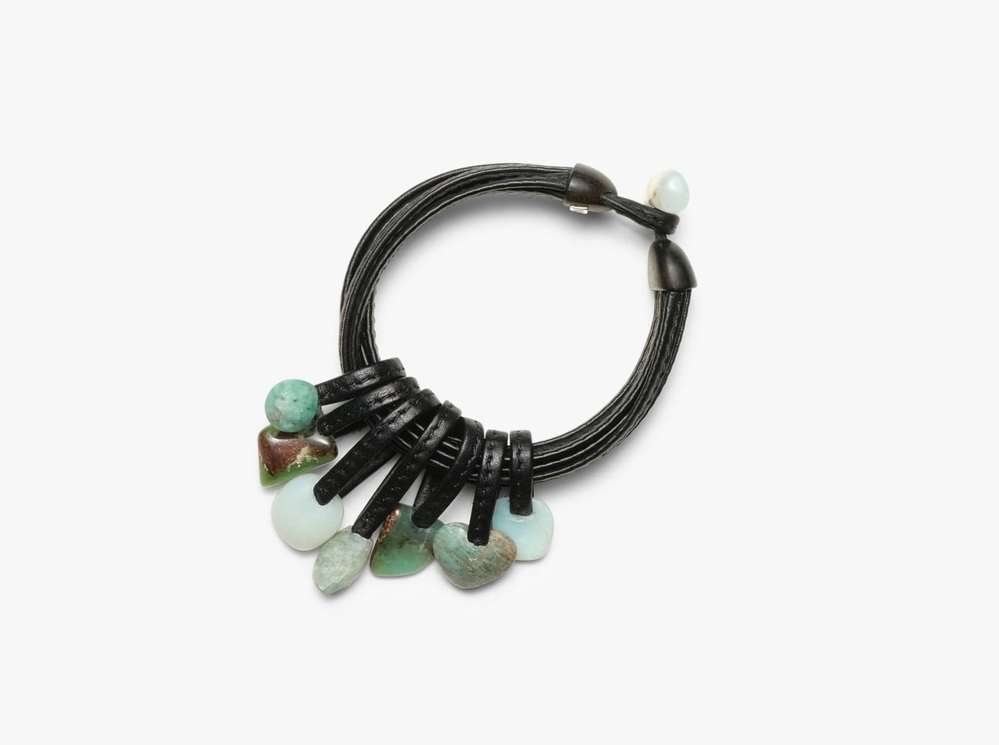 Bracelet: chrysoprase, opal and leather