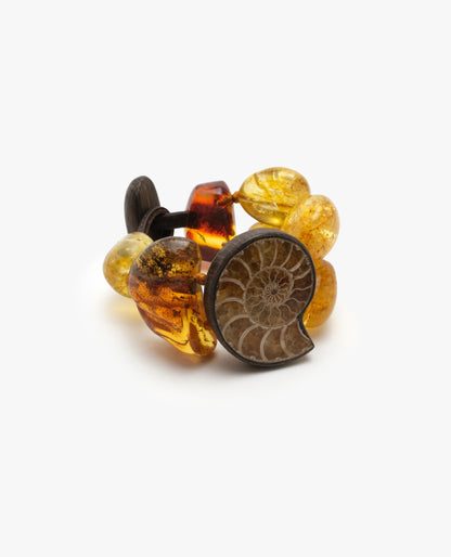 Bracelet: citrine, ammonite, bog oak, amber