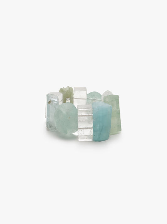 Bracelet: mountain crystal, prehnite, aquamarine, glass