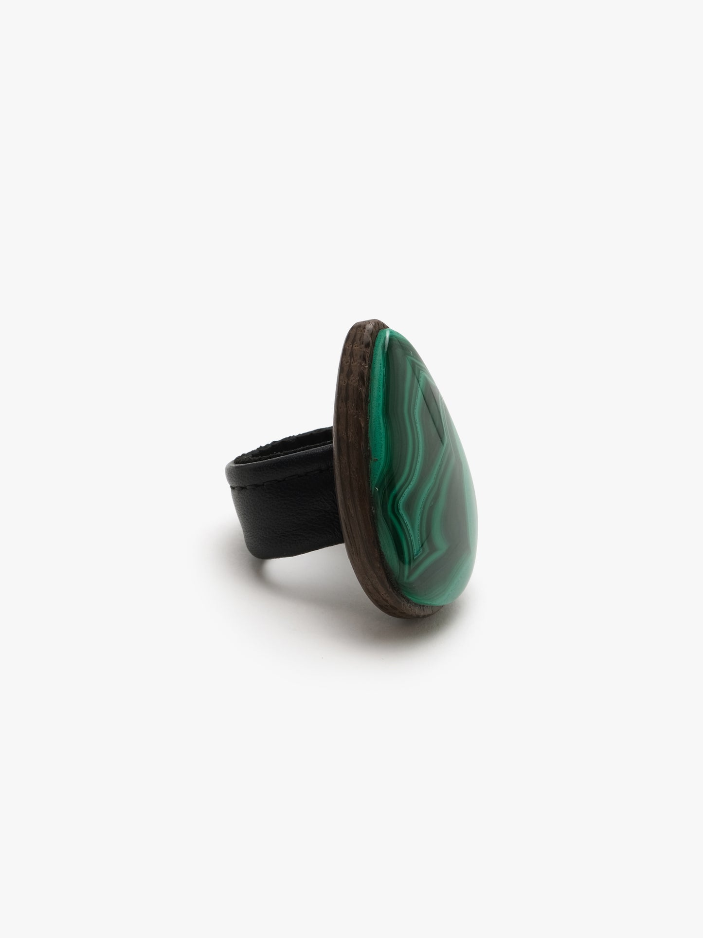 Ring: malachite, bog oak, leather