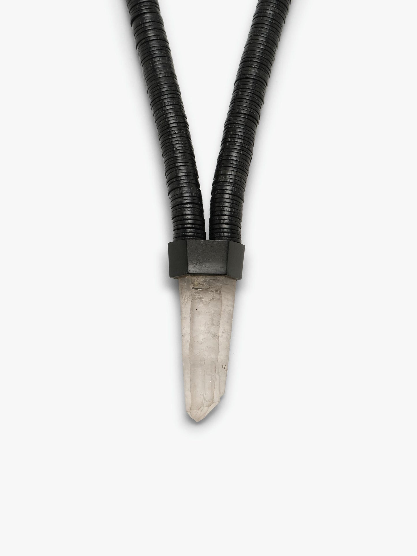 Pendant: mountain crystal, acacia, ebony