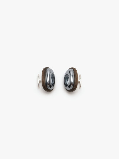 Cuff link: hematite, bog oak