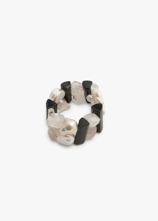 Bracelet: mountain crystal, tourmaline, pearls