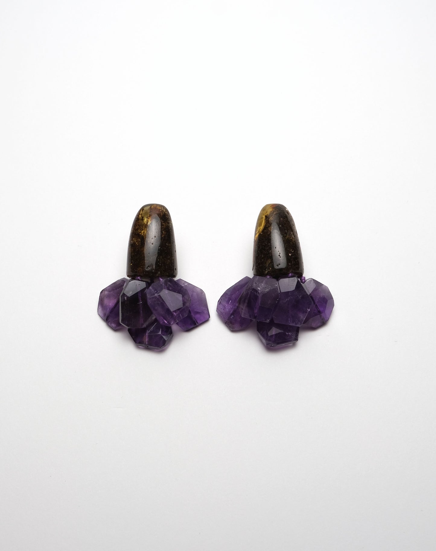 Earring: amber, amethyst