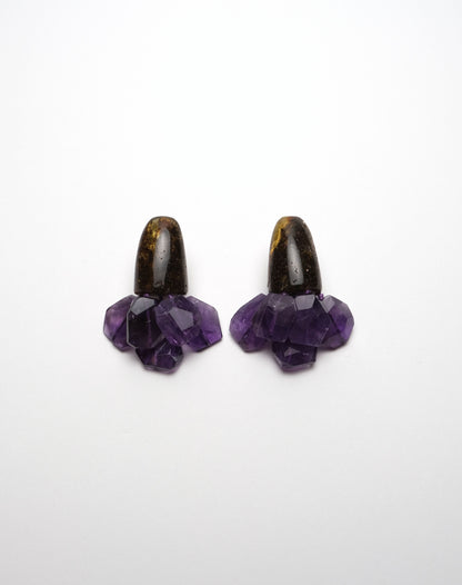 Earring: amber, amethyst