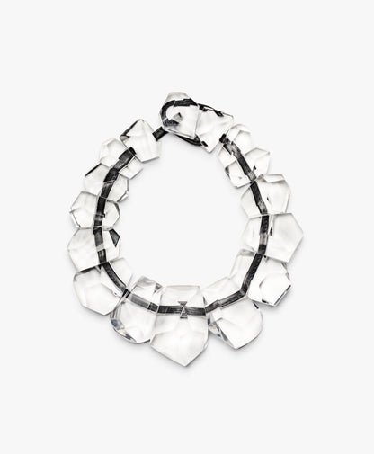Doha necklace in clear acrylic and leather, Monies