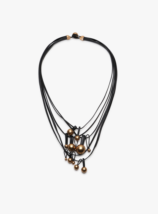 Monies Domu necklace: Acacia, goldfoil, leather