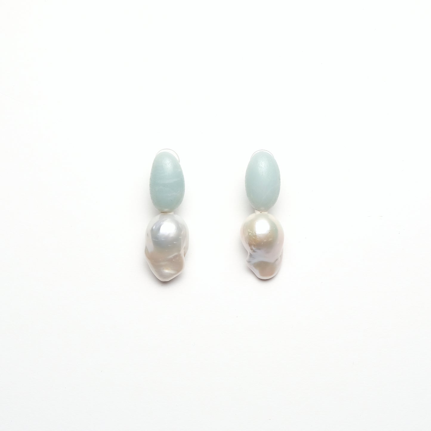 Earrings: baroque pearl and amazonite