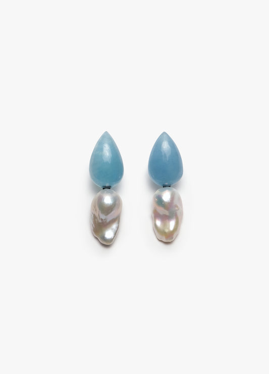 Stud earrings: aquamarine, baroque pearl