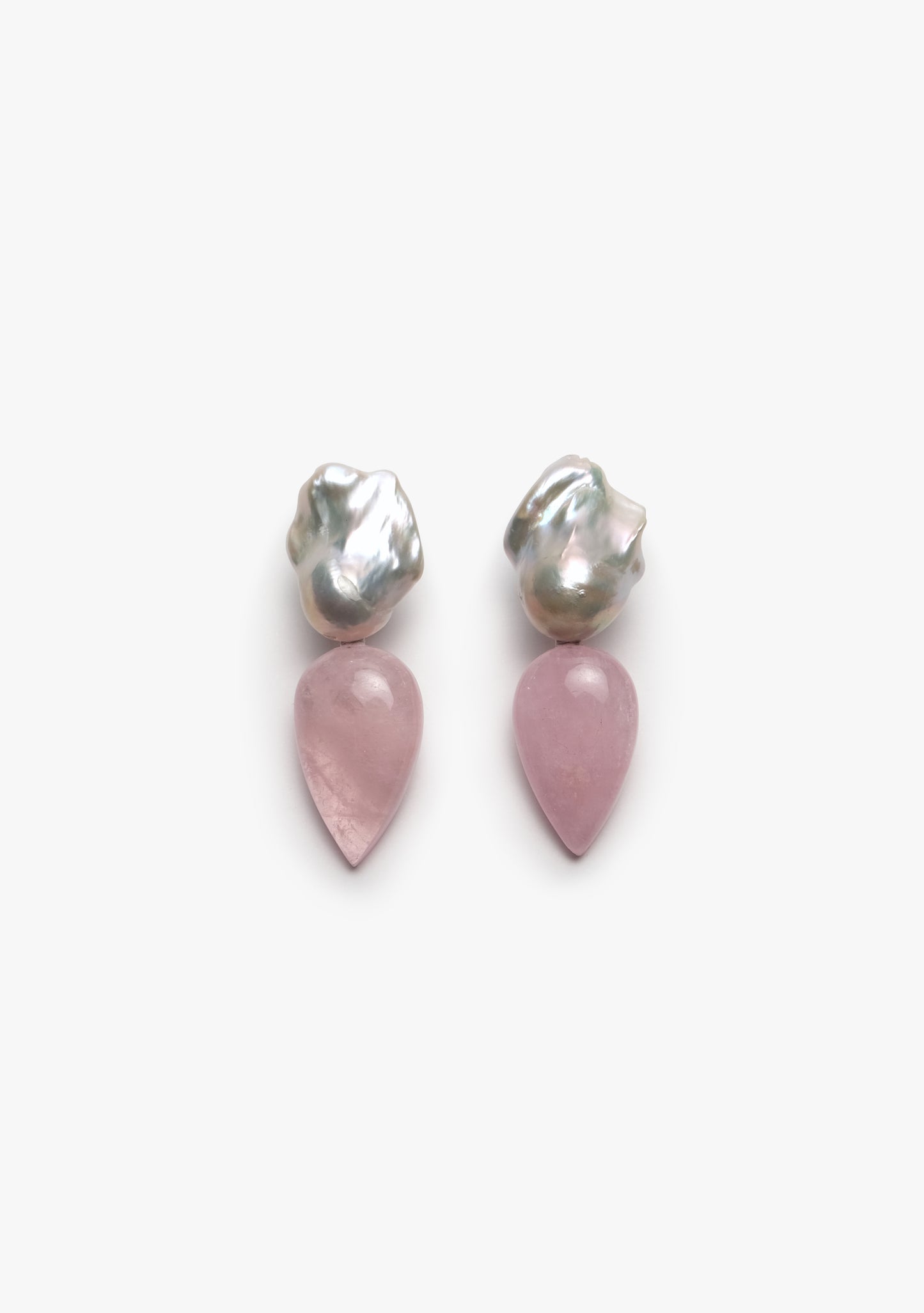 Earring: rose quartz and baroque pearl