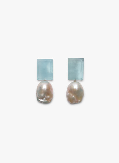 Monies earring aquamarine, baroque pearl, bone 