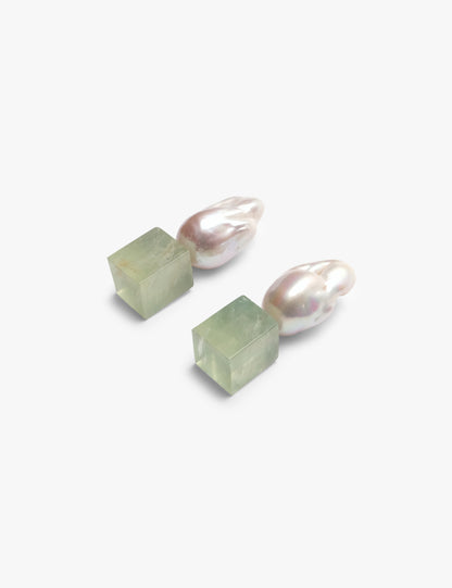 Monies Earring: fluorite, baroque pearl