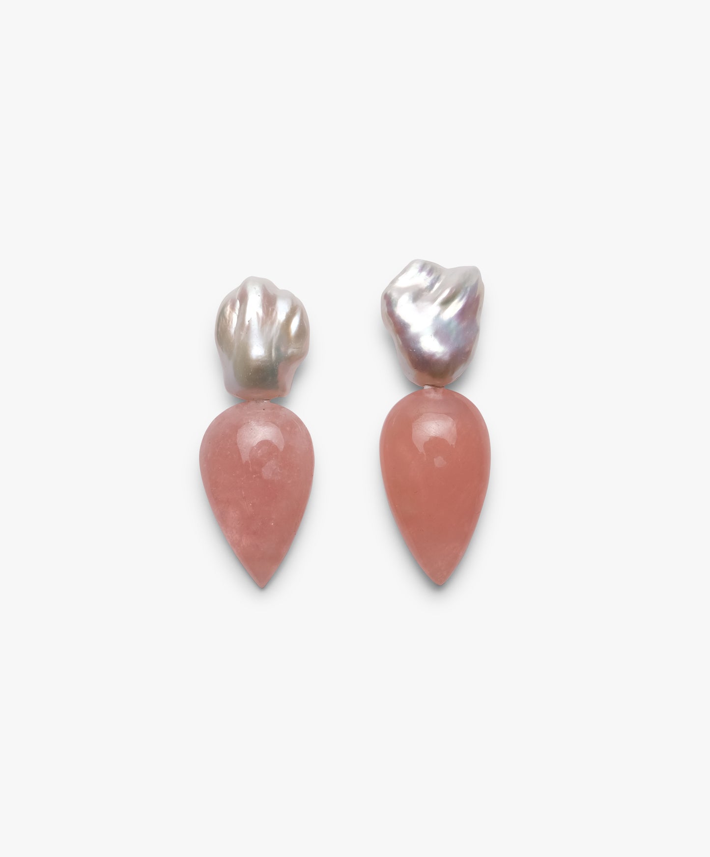 Monies Earring: baroque pearl, rose quartz